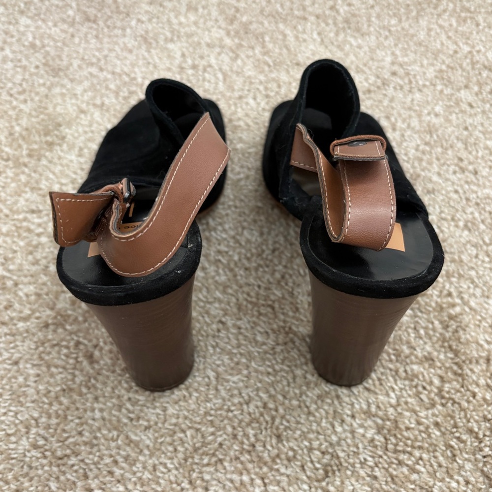 Dolce Vita Black Suede Slingback Peep Toe Mule Heels Y2K Style Boho - Picture 3 of 8